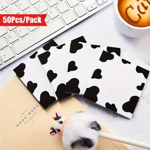 50pcs/pack Cute Cow Print Notes 3.2 X 3.2 Inches Sticky Note Pads Cow Print Self Adhesive Paper Memo Pads For Reminders Studying School Office Home Notebook Supplies Adhesive Stickers