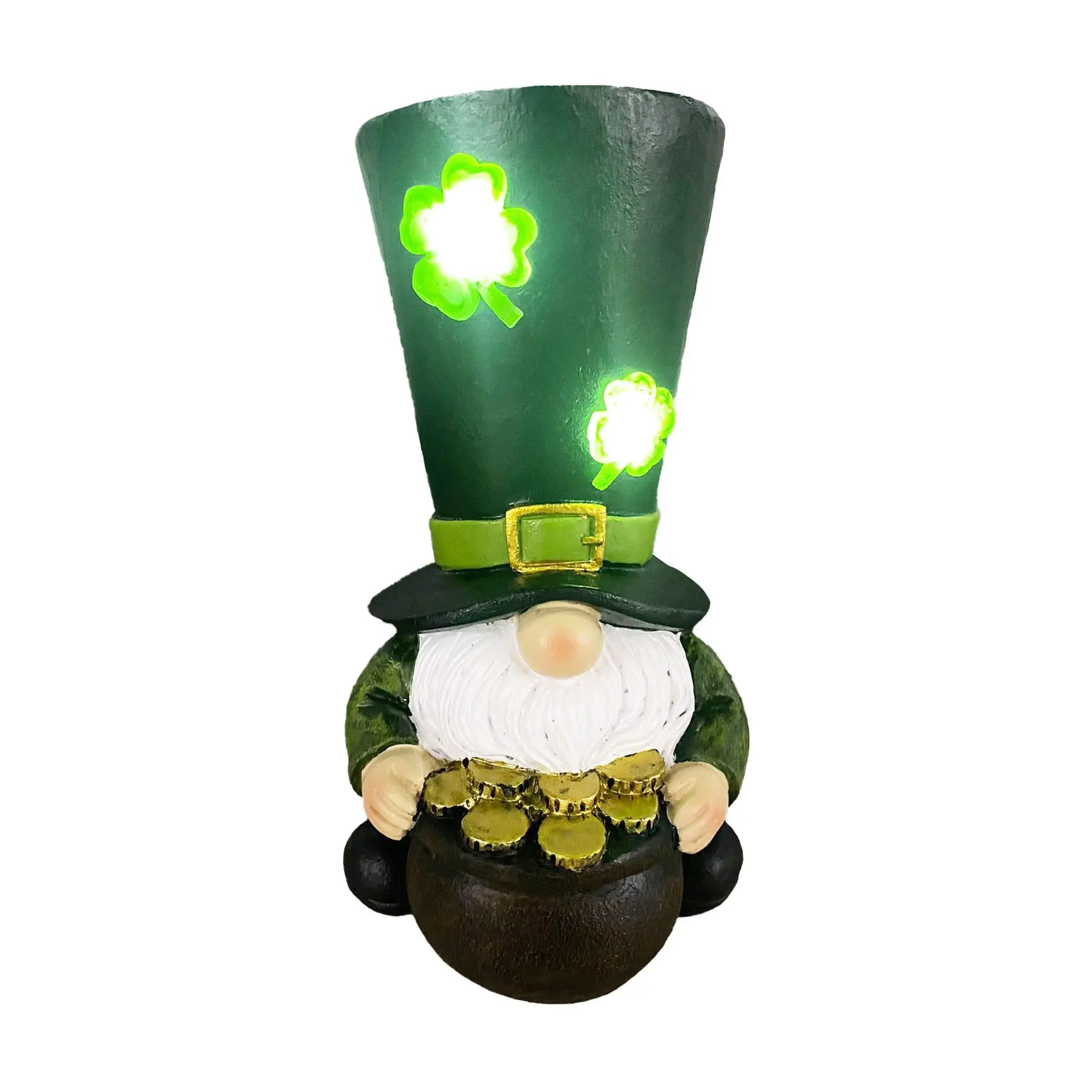Santa's Workshop 6.7" Solar Resin St Patty Gnome