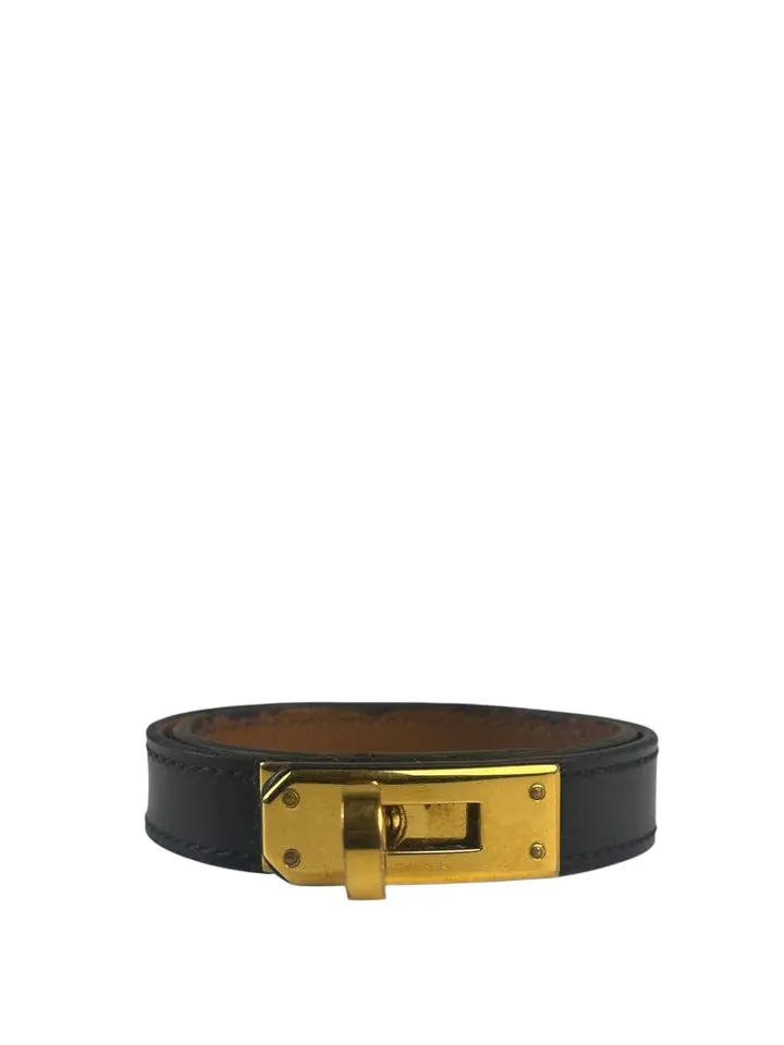 Pre-owned Hermes Black Leather Kelly Double Tour Bracelet