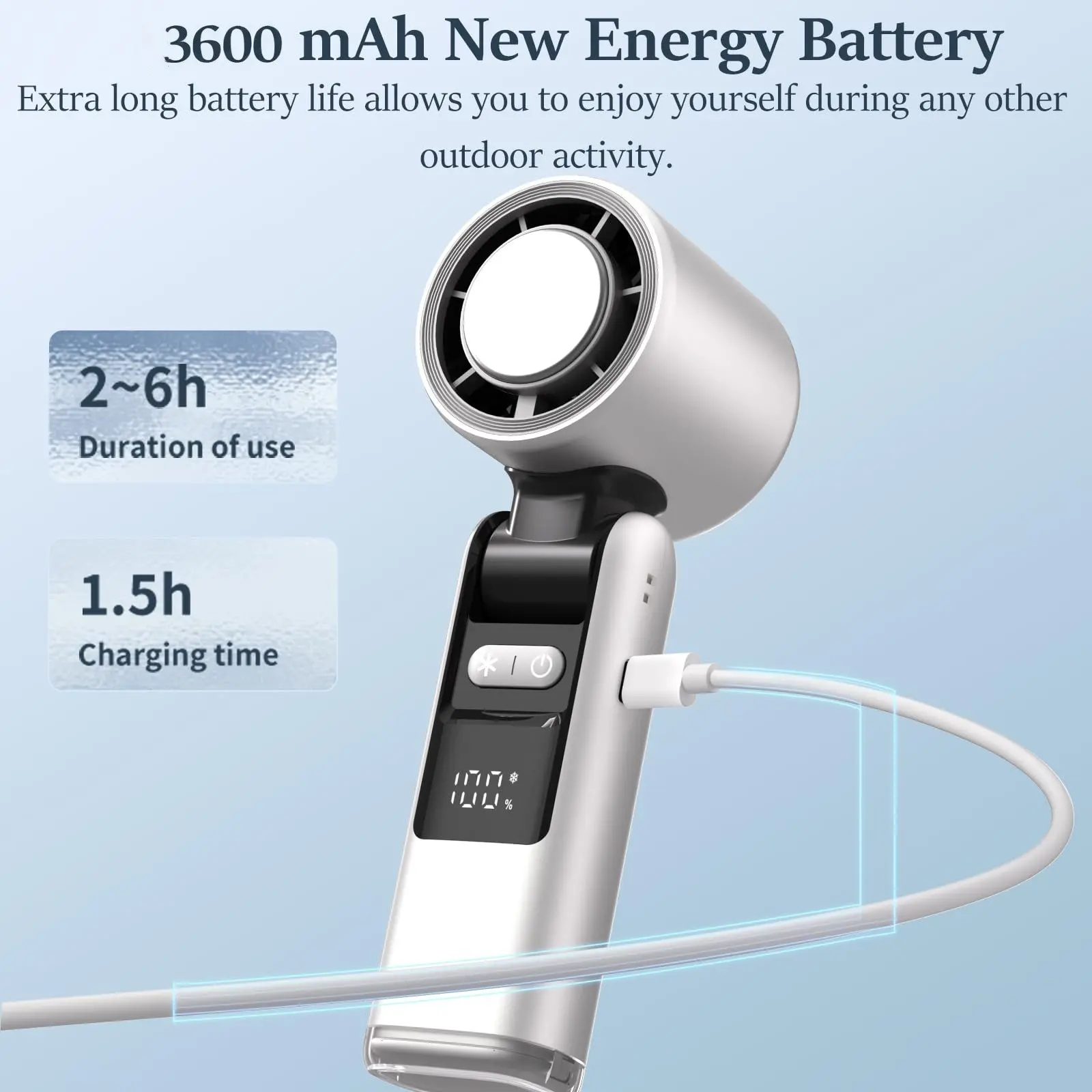 Violent Turbine Handheld Ice Pack Fan, Digital Display Speed Control 199 Levels, Summer Cooling Foldable Refrigerator Fan, Handheld Fans