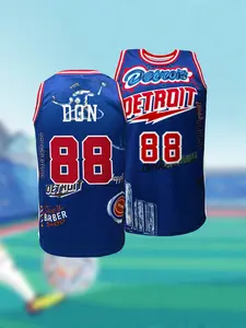 Unisex Graffiti Basketball Jersey, Blue Red Detroit City Art Print, Breathable Sports Tank Top for Basketball Fans & Daily Wear