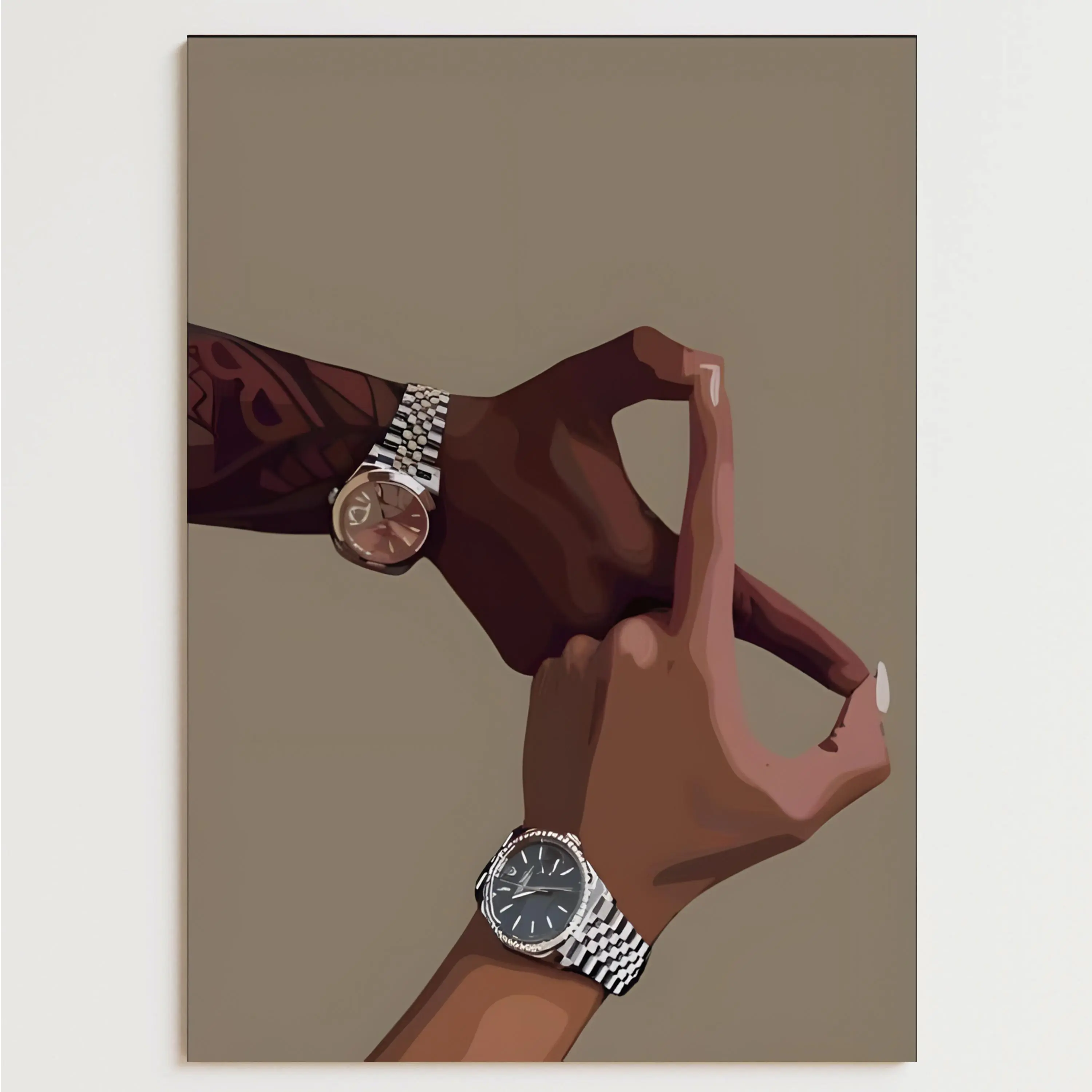 Afrocentric Black Couple Holding Hands Unframed Wall Art Print - Waterproof, High-DPI Artistic Photo, African American Home Decor, Room/Kitchen Decoration, Poster with Protective Box