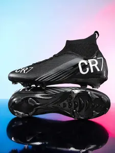 Fashionable Youth Gradient High-Top Long Nail Football Shoes, Leather Mesh Breathable Lightweight, Anti-Slip Durable Sole