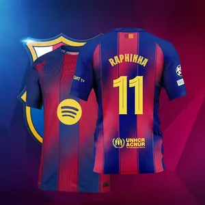 11# Raphinha 25-26 Season Home Short Sleeve Soccer Jersey Fans Version Red Blue Football Jersey