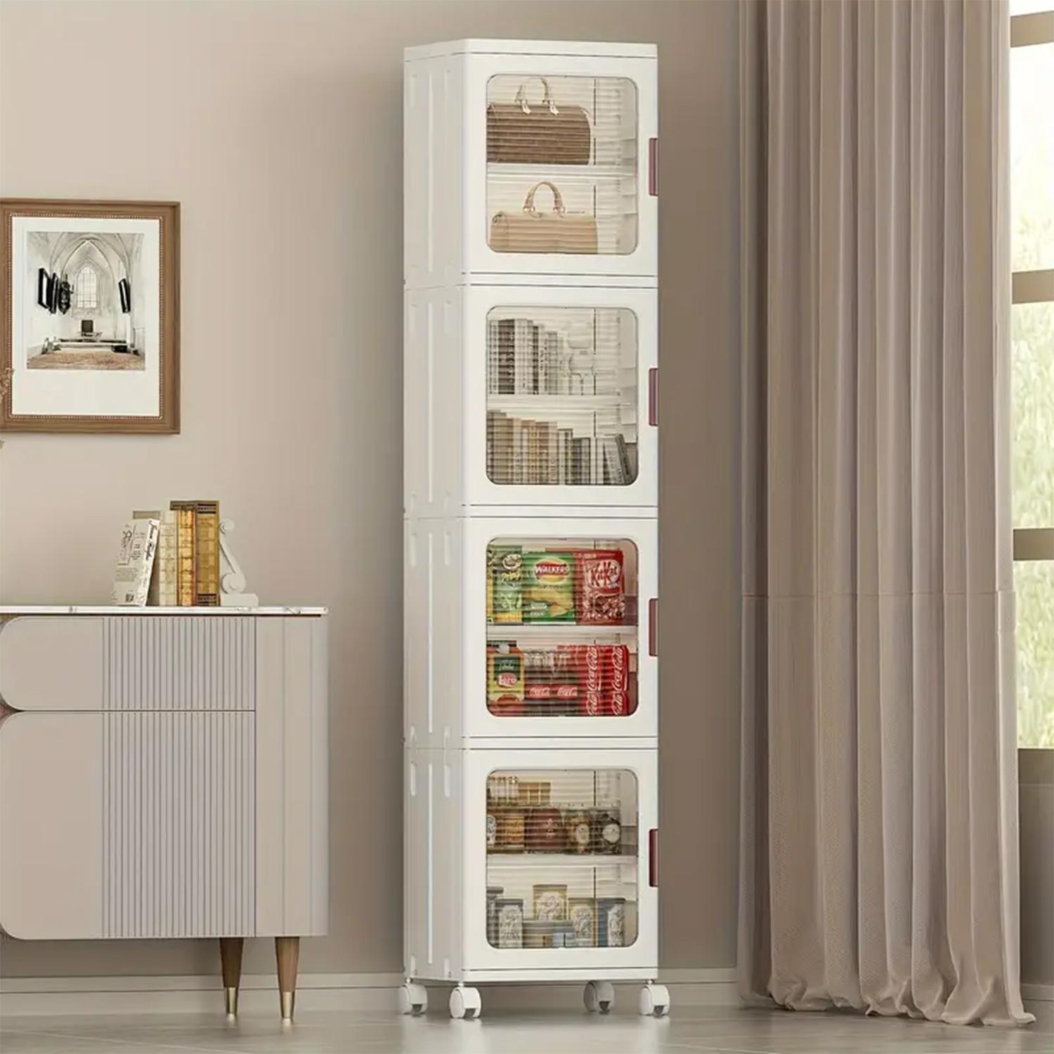 NLDD 4-Tier Slim Stacking Storage Bins, Collapsible Plastic Storage Boxes for Closet Organization & Storage, Ideal for Laundry & Cabinet Organisers