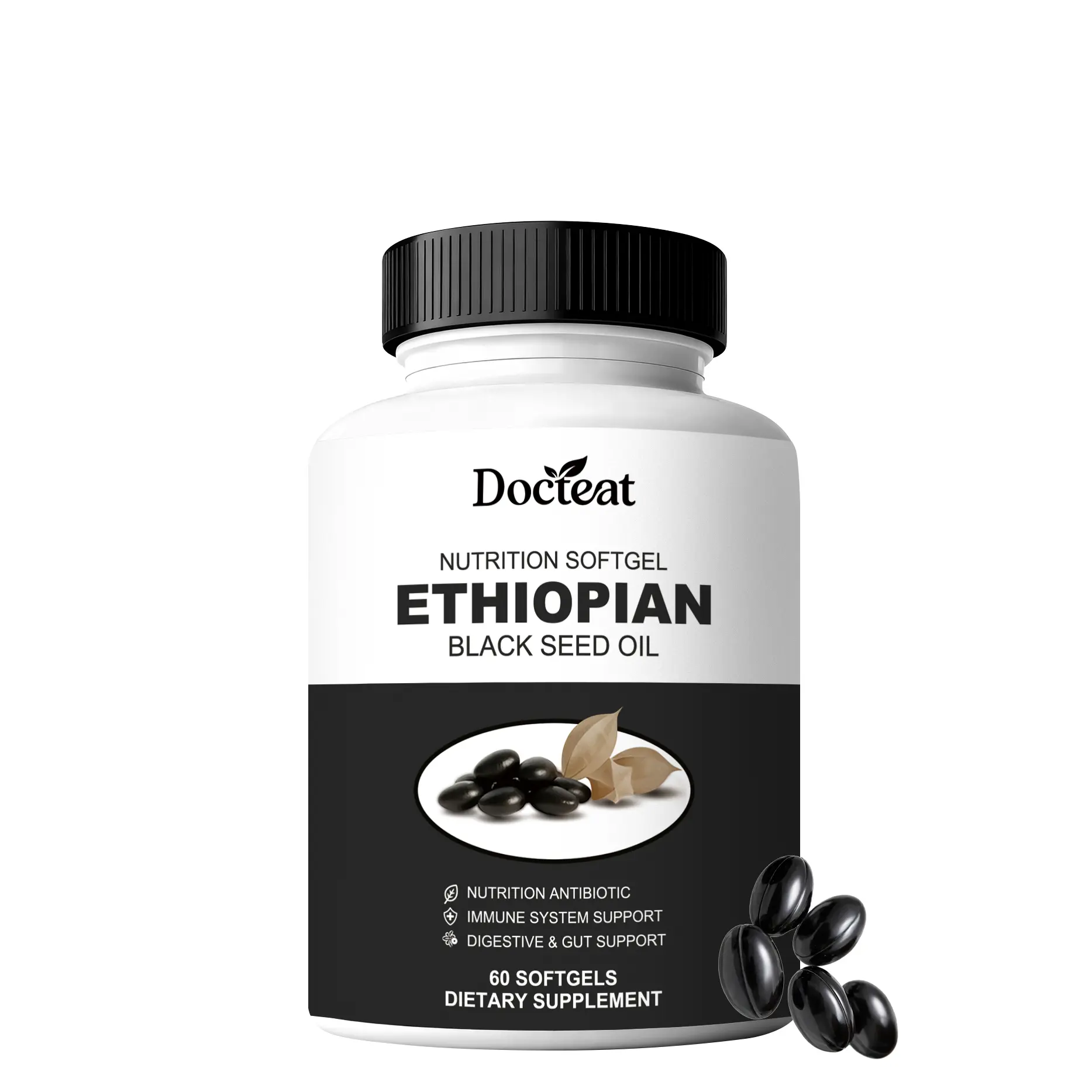 Gentle Daily Wellness Ethiopian Black Seed Oil Softgels, Infused Vitamin C & D3, Adult Dietary Supplement, Supports Immune System, Healthy Gut Digestion & Balanced Daily Energy, 60 Softgels