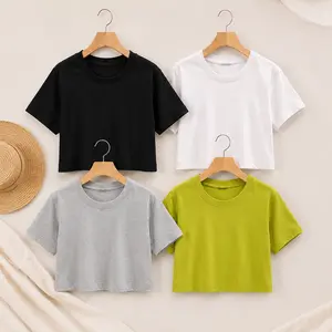 4 Pack Women’s Cotton Crop Tees – Viral Y2K Cropped T Shirts, Soft Basic Summer Tops, Cute Casual Streetwear Outfit Set oversized tshirt women cool