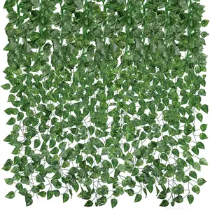 1/6/12 Pack Artificial Ivy Greenery Garland Vines Hanging Plants Backdrop for Room Bedroom Wall Decor, Green Leaves for Jungle Theme Party Wedding Decoration, Artificial Faux Plants, Decorative Fake Greenery