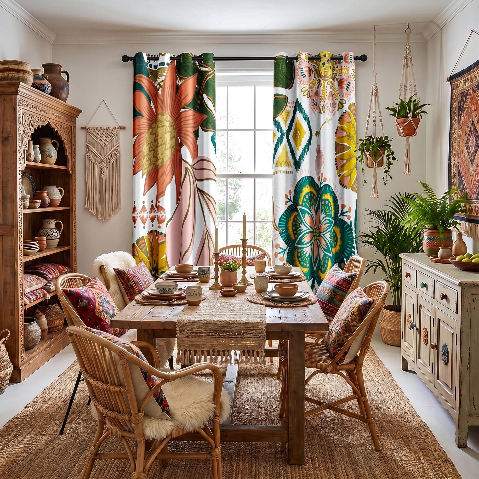 Tyrot Boho Floral 100% Blackout Privacy Grommet Curtains - 2 Panels, Mid-Century Patterned Colorful Drapes, Thermal Insulated Window Treatments, Funky Home Decor for Bedroom, Blackout Curtains, Curtains For Bedroom Tyrot Boho Floral 100% Blackout Privacy Grommet Curtains - 2 Panels, Mid-Century Patterned Colorful Drapes, Thermal Insulated Window Treatments, Funky Home Decor for Bedroom, Blackout Curtains, Curtains For Bedroom