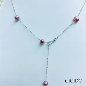 Simple Bright Natural Pearls Necklace Purple Adjustable For Daily