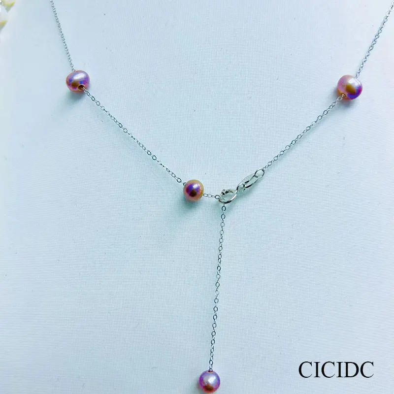 Simple Bright Natural Pearls Necklace Purple Adjustable For Daily