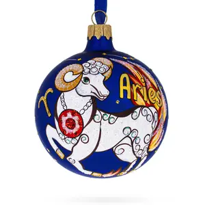Arie Zodiac Horoscope Sign Blown Glass Ball Christmas Ornament 3.25 Inches