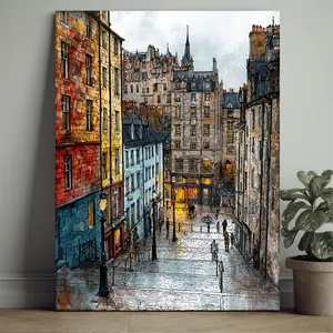 1 Piece Framed Artistic 2D Comic-Style High-Quality Edinburgh Scotland Cityscape Wall Artwork