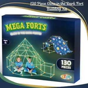 130 Piece Glow in the Dark Fort Building Kit for Kids STEM DIY Construction Toy Set Educational Building Toys for Creative Indoor Play Kids Gift Set