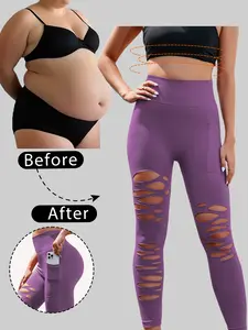 High Waisted Women's Leggings with Seamless Pockets, Hollowed Out Design for Hip Lifting, Comfortable Fit for Active Wear