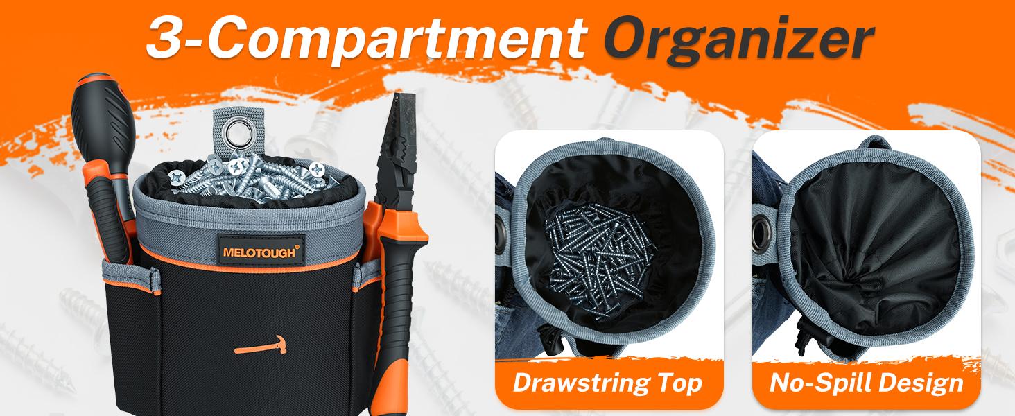 MELOTOUGH Drawstring Tool Pouch - 2 Sizes | Clip-On Nail, Screw & Bolt Bag | Mini 6″ & Deep 8.75″ for Levels/Tools | Hanging Pouch for Carpenter, Electrician, Contractor MELOTOUGH Drawstring Tool Pouch - 2 Sizes | Clip-On Nail, Screw & Bolt Bag | Mini 6″ & Deep 8.75″ for Levels/Tools | Hanging Pouch for Carpenter, Electrician, Contractor