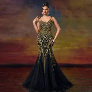 MUADRESS-Classic Sweetheart Neckline Mermaid Prom Dress Spaghetti Strap，Thigh High Slit, metallic geometric patterns,  Prom Evening Dress, Wedding Ceremony, Red Carpet, Cocktail Party