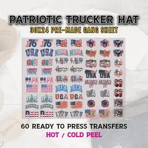 Patriotic Trucker Hat DTF Gang Sheet 30x24 Pre-Made 60 Transfers Hot Peel Ready for Press America DTF Print
