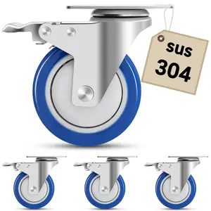 Stainless Steel 4 Inch Caster Wheels with ,304 Heavy Duty Stainless Casters Set of 4,Rust-Proof Industrial Castor for Furniture,Labs,Hospitals,Restaurants,Industrial Manufacturing