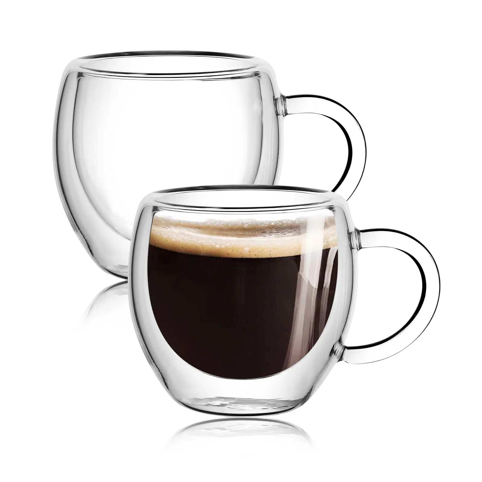 2-Pack 2.5Oz / 80ml Espresso Cups With Handle,Clear Espresso Shot Glasses, Double Wall Insulated,Tazas de Cafe Expreso,Microwave Dishwasher Safe,Suit