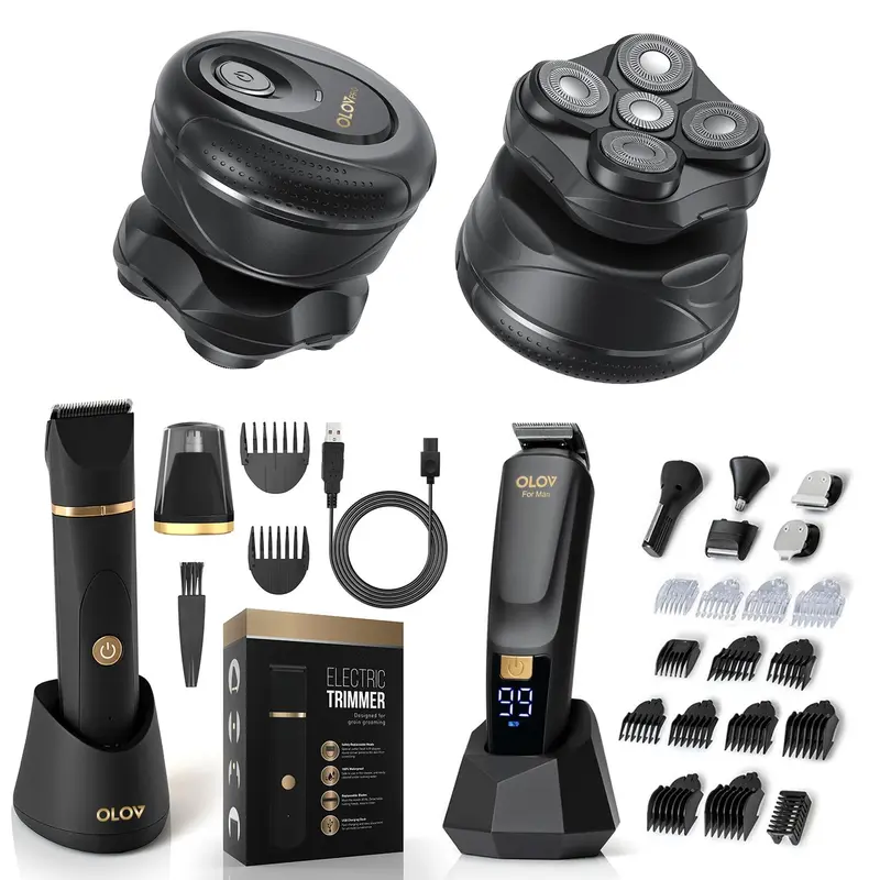 OLOV Men's All-purpose Grooming Three-piece Set | Shaving, Trimming, and Balding are All Done in One Stop. The Ultimate Equipment for Men's style  Rechargeable Shaver Kit Head Shaver