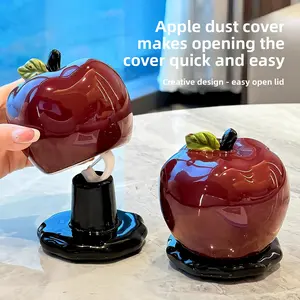 Apple Toothpick Box Light Luxury High-End Ceramic Home Decor Dental Floss Storage Cotton Swab Holder Easy Open Lid Canister Bottles