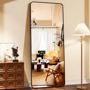 64x21 black floor full length mirror standing full body rounded corner rectangle mirrors with stand hanging wall mounted leaning bedroom living room bedroom cloakroommirror full length