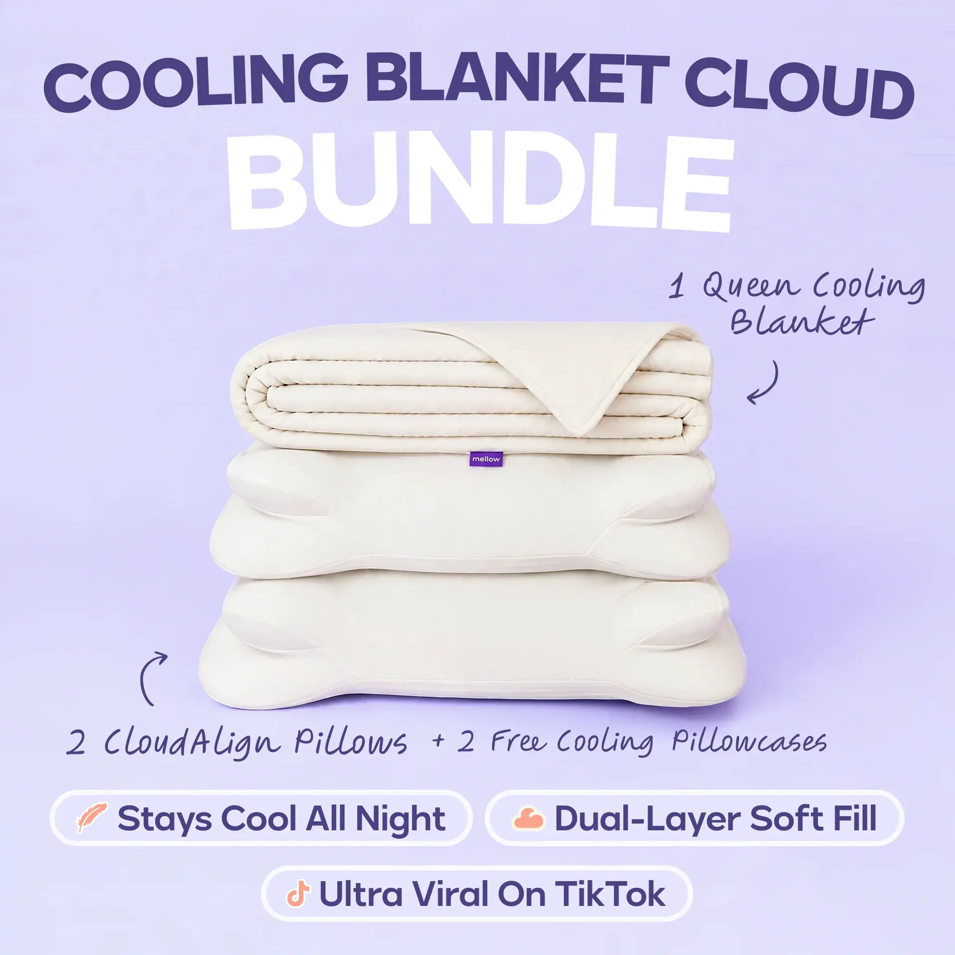 Mellow Bundle | CloudCool Cooling Comforter + 2 CloudAlign Pillows - Cooling Comforter and 2x Ergonomic Pillows, Built to Work Together For Deeper, More Restful Sleep