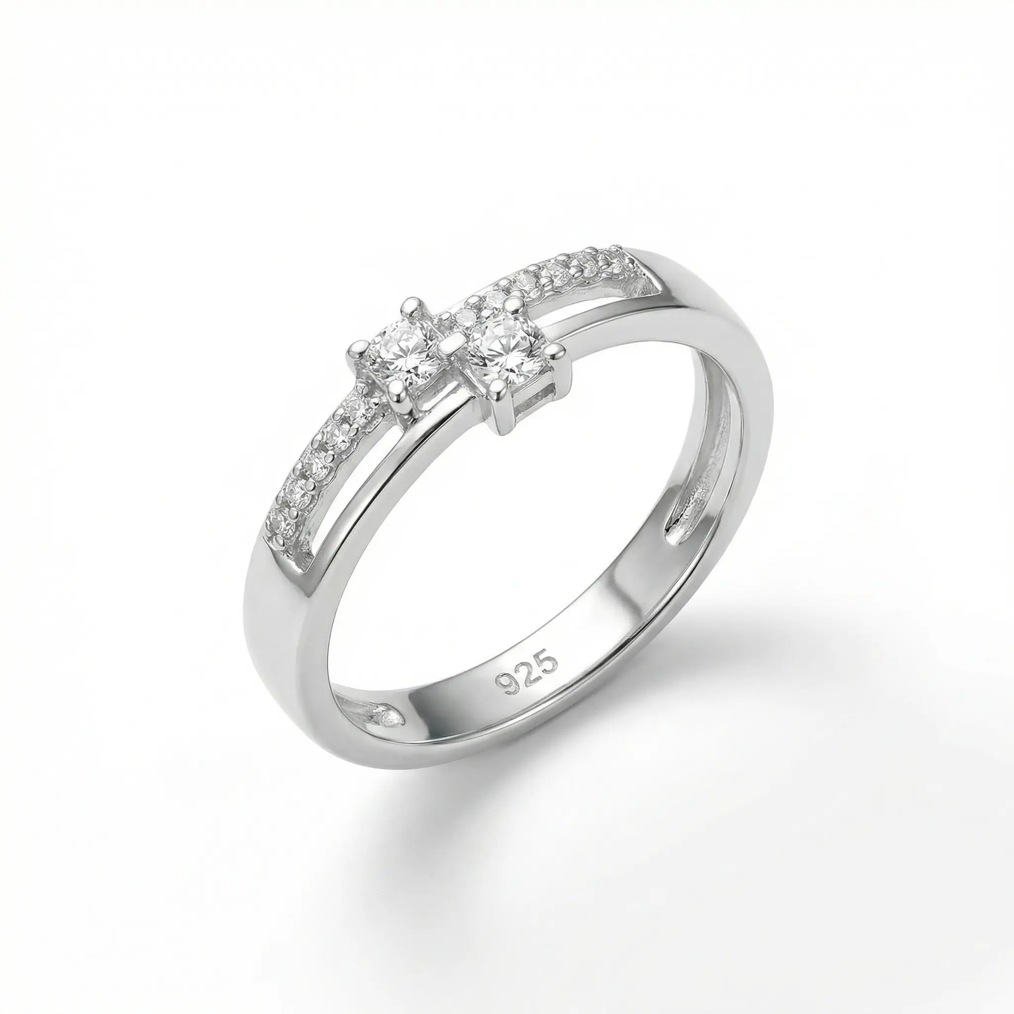 Renza AB100 925 Sterling Double Layered Band Ring - Women's Daily Wear Jewelry Accessory, Sizes 8-11, Double Layered Ring Stackable Engagement Ring Wedding Ring