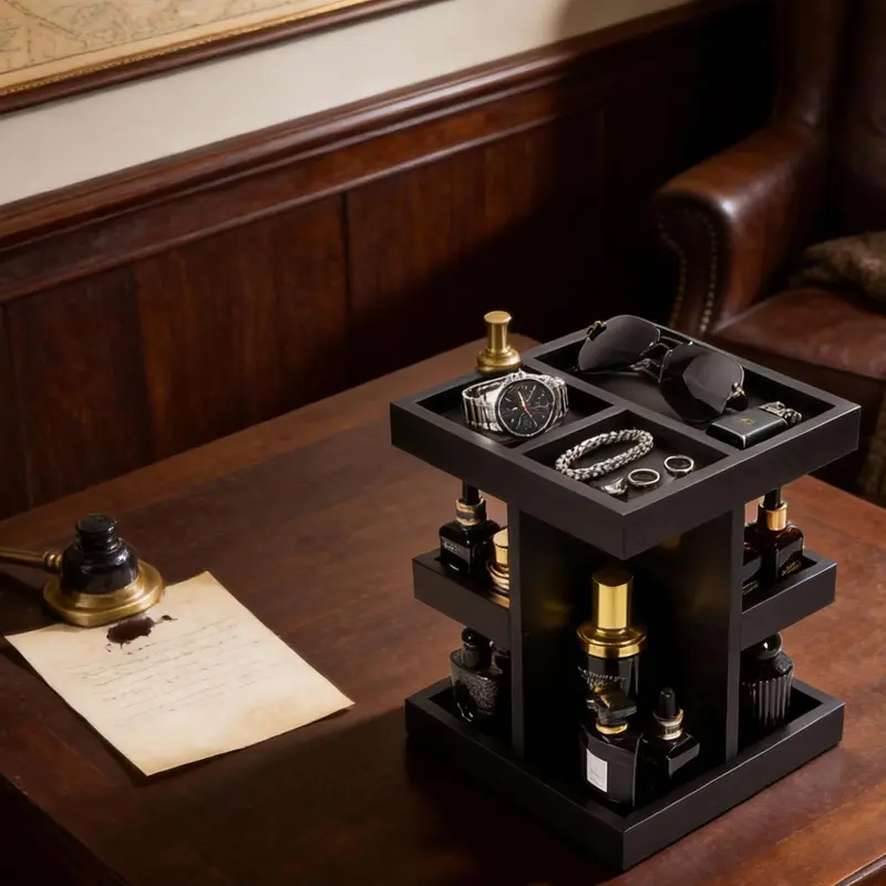 Cologne Organizer for Men, Cologne Stand, 3 Tier Large Capacity Wood Perfume Shelf with Rotate, Desk & Nightstand Organizer, Mens Husband Birthday Gifts Ideas, Christmas Gifts for Men