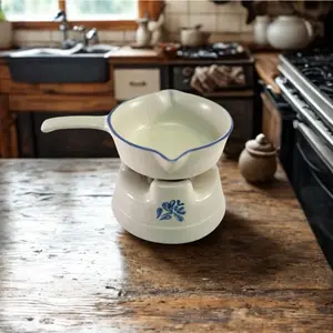 Pfaltzgraff Vintage Yorktowne Butter Warmer Set Blue Ceramic Kitchen Accessory with Floral Design