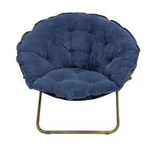 Indigo Washed Corduroy Saucer Chair with Gold Legs
