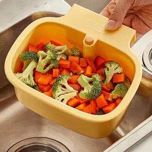 Adjustable Wall-Mounted Kitchen Sink Basket - No Drilling Required Hanging Basket for Draining Debris, Modern Plastic Design, Green and White Striped Pattern, Space-Saving Countertop Organizer, Kitchen Sink Drain Basket