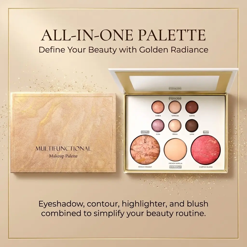 Gilded All-in-One Makeup Palette – Eyeshadow, Contour, Blush, Highlighter, Eye Brightener; Multi-Use Makeup in One Palette