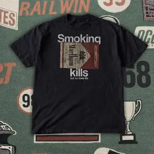 Black Vintage Smoking Kills Baby Tee – Y2K Aesthetic Graphic Top