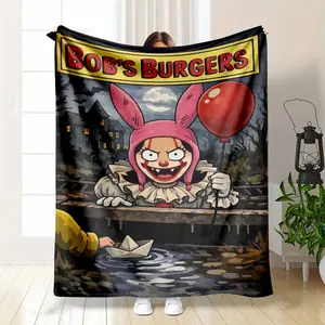 Bob's Burgers IT Funny Parody Soft Flannel Fleece Throw Blanket, Louise Belcher Pennywise Clown Print, Red Balloon Halloween Decor Gift for Fans, Pennywise Print summerwins