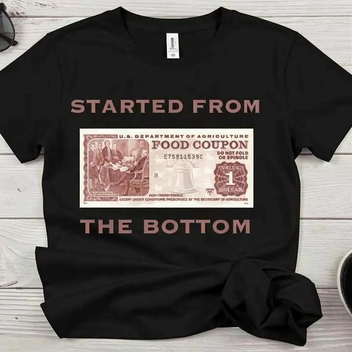 Menswear Heavy Cotton Round Neck Short-Sleeve Print T-Shirt - Unisex Classic Fit Casual Top with 'Started from the Bottom' Graphic