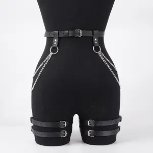 WarandodHarness Handmade Leather Harness Belt with Chain, Gothic Punk Waist & Leg Garter Belt, Adjustable Streetwear Body Accessory, Ideal Gift for Alternative Fashion Lovers