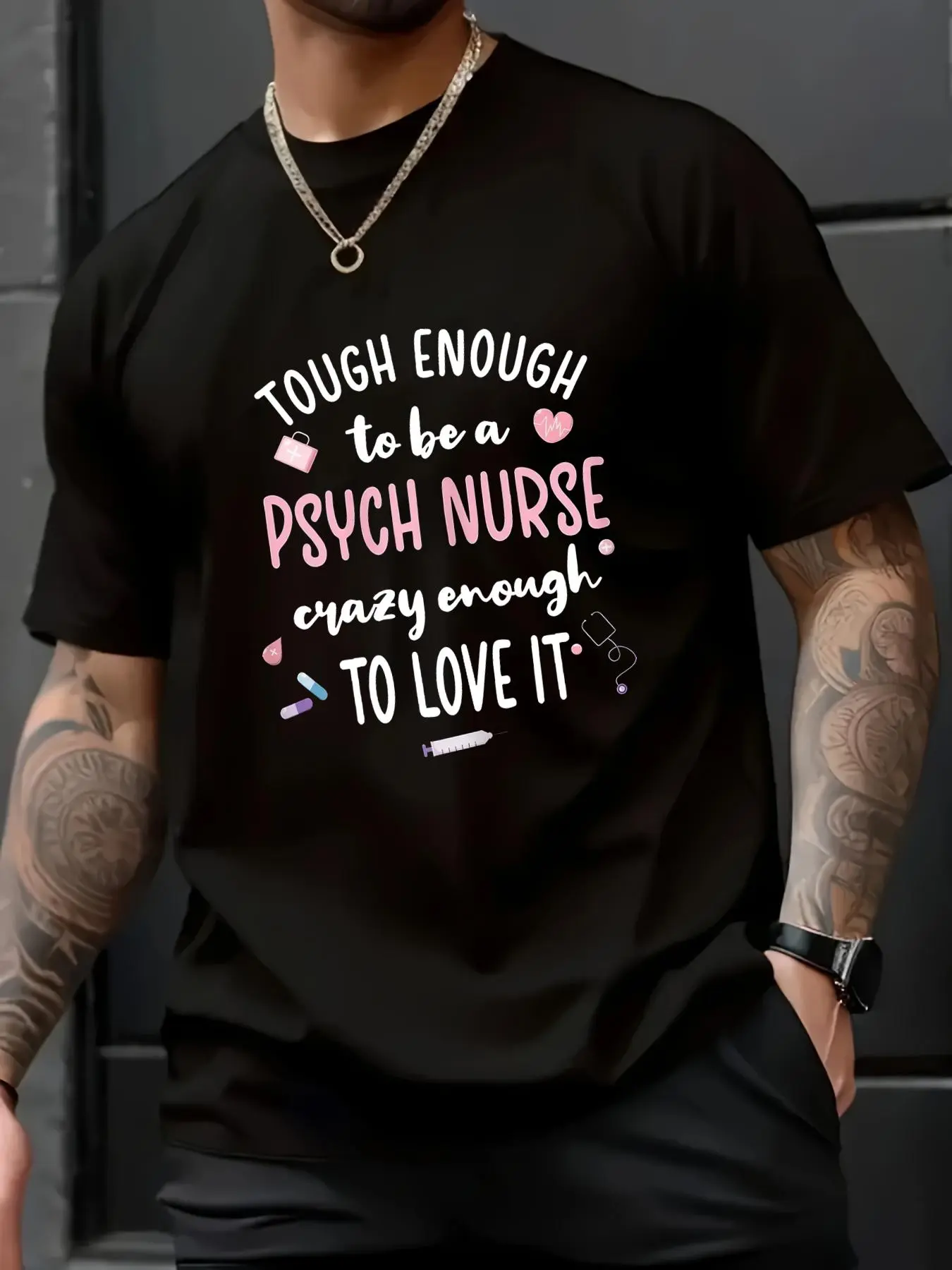 100% Cotton Tough Psych Nurse Psychiatric Nurse Practitioner T-Shirt, Women's Men's Graphic Tee Causal Tops