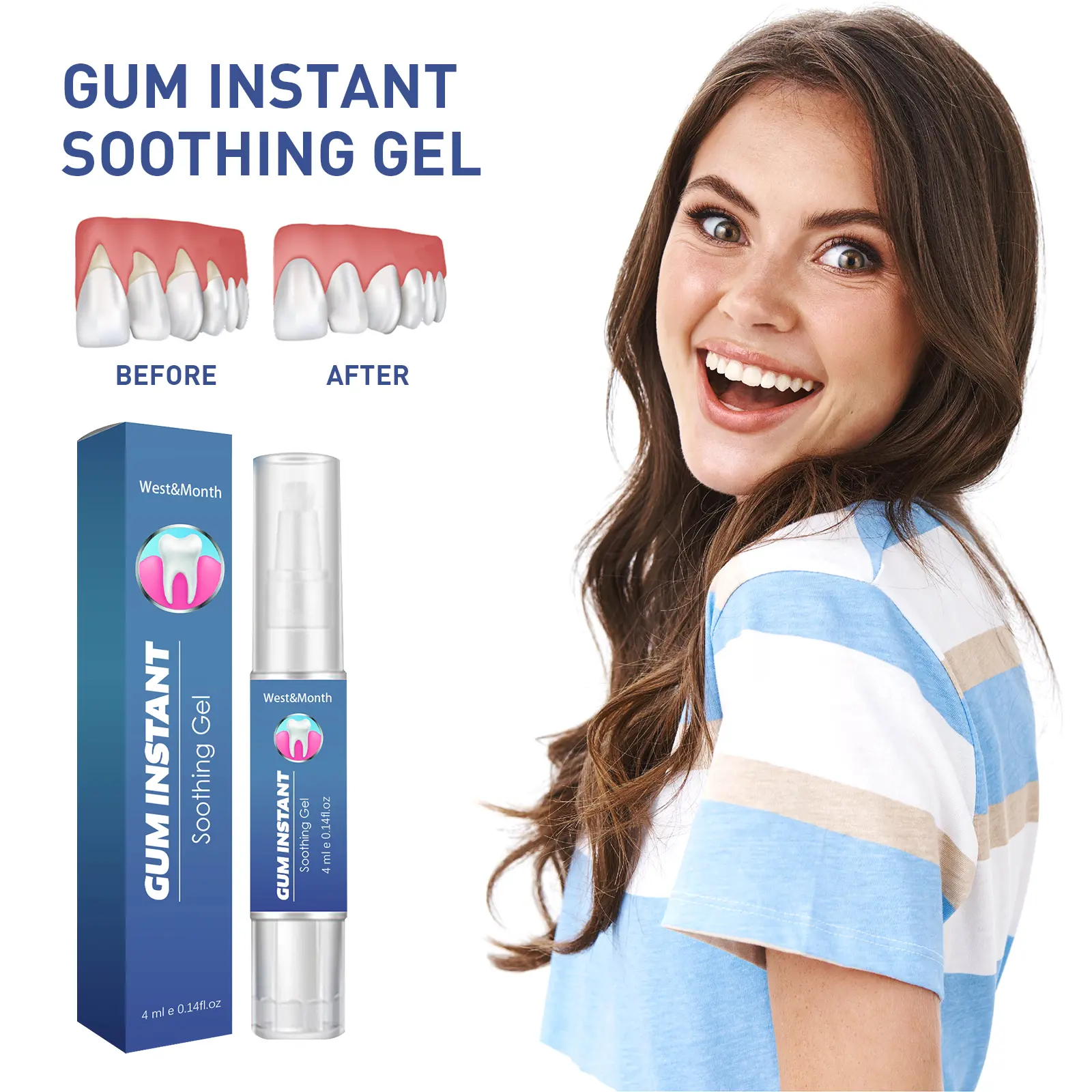 West&Month Gum Care Gel relieves swollen gums, removes plaque stains, brightens teeth gel