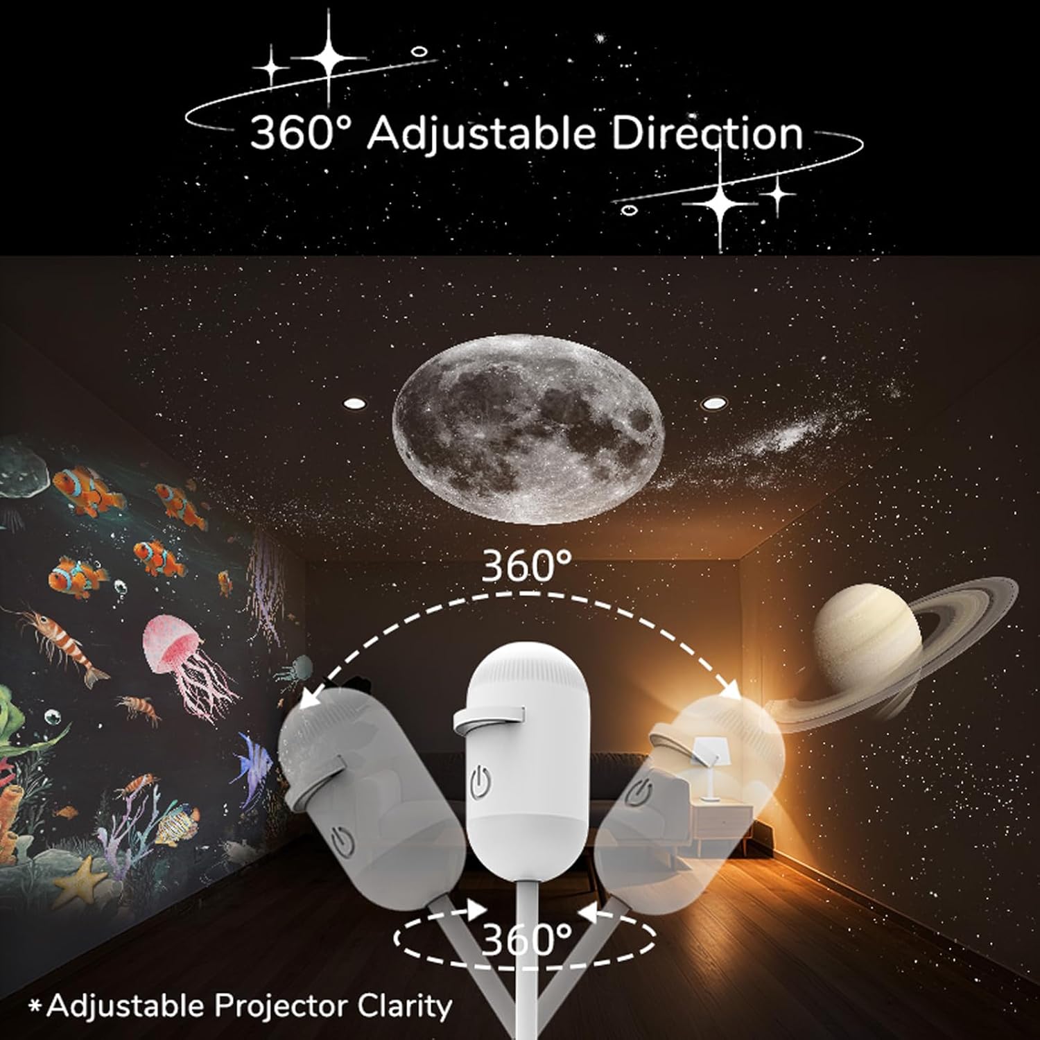 2-in-1 USB Night Light: 1800 Lumens & 1080P Full HD Projection | Ideal for Late-Night Trips, Sleep Aid, Surprises, and Soothing Comfort | Includes 6 Projection Slides