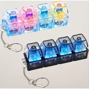 4 key LED keyboard clicker fidget gadget satisfying tactile feedback stress relief tool for office desk focus keychain for adults black white 2 pack
