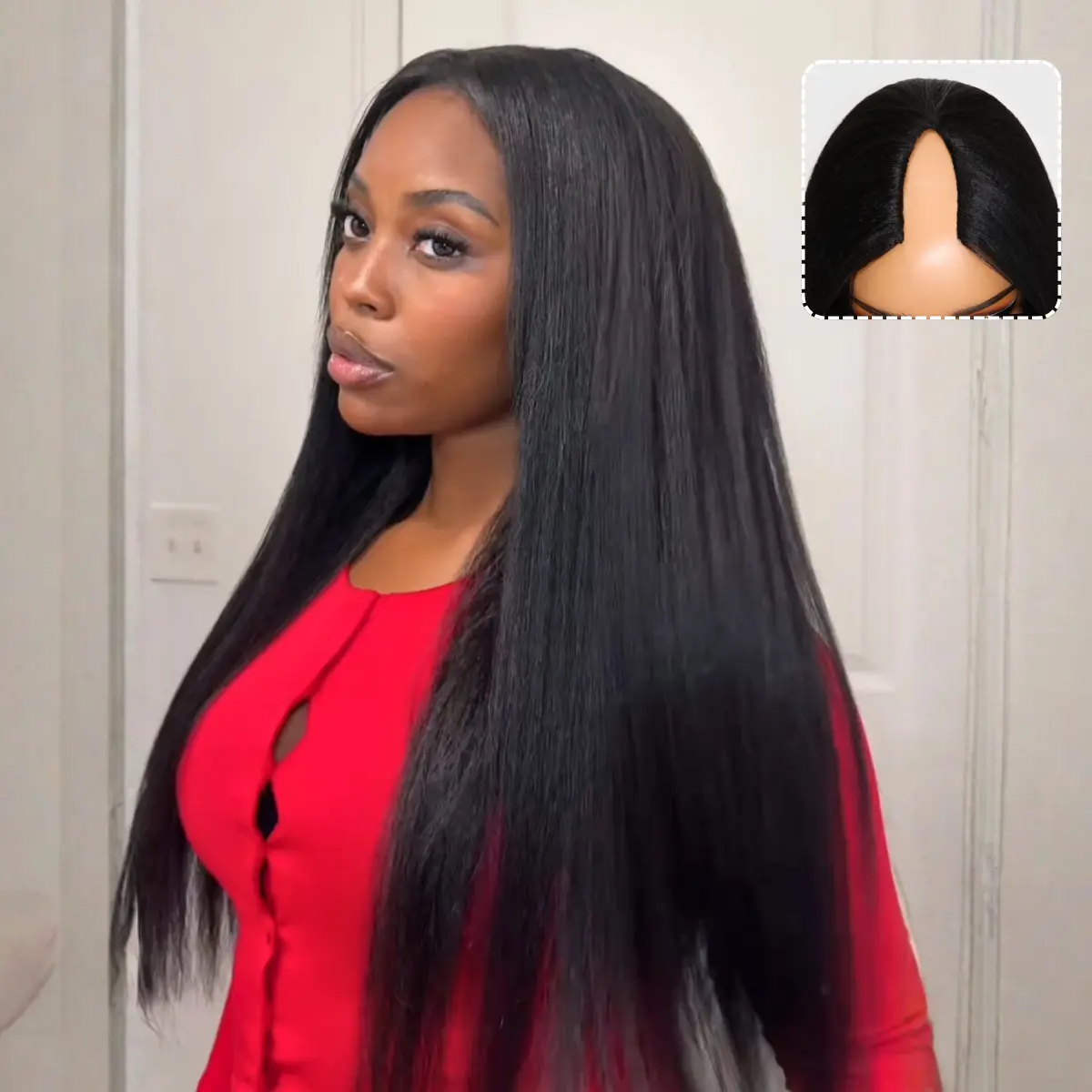 UNice Upgrade EasiContour V-Part Glueless Human Hair Wig - Kinky Straight Look, Beginner-Friendly, Easy to Install, Heat Resistant Glueless Wigs for Quick Wear