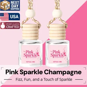 Essential Oil Car Air Freshener 2-Pack, Hanging Auto Diffuser for Rearview Mirror, Perfume-Inspired Sweet Floral Scent, Cute Car Decor Accessories (Pink Sparkle Champagne) accessory gift