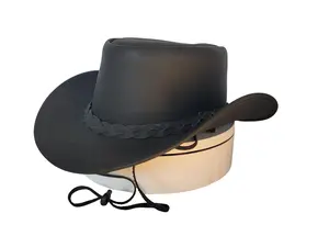 Black Cowboy Western Hat Made From Genuine Cowhide Leather With Same Day Shipping