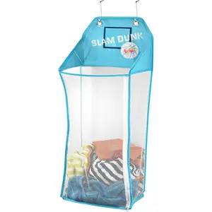 The Door Hanging Kids Fun LED Basketball Light-Up Collapsible Mesh Laundry Hamper Basket, Toy Chest, Heavy Duty Metal Hooks Included. Patent Pending Organiser Hangable