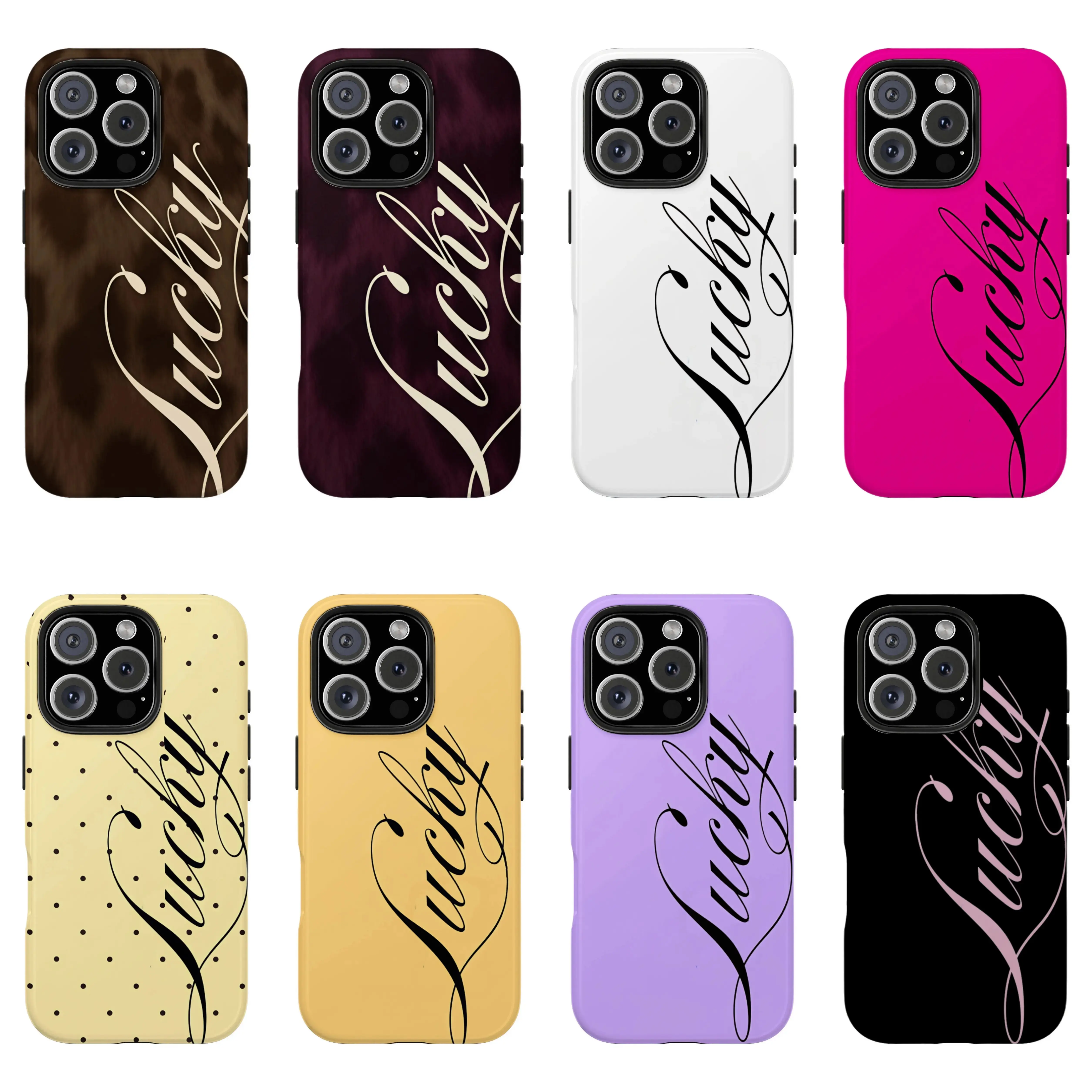 Lucky Script Design Phone Case for iPhone 17 Air 16 Plus 15 Promax 14 13 12 11 Pro,and Samsung Galaxy S26 S25 S24 FE S23 Ultra, Double-Layer TPU Shockproof Protective Cover