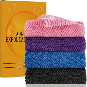 4 Pack  Net Sponge for Women and Men - Extra Long Nylon Bath &  , Stretchable  Shower   for Daily Use, Travel Portable
