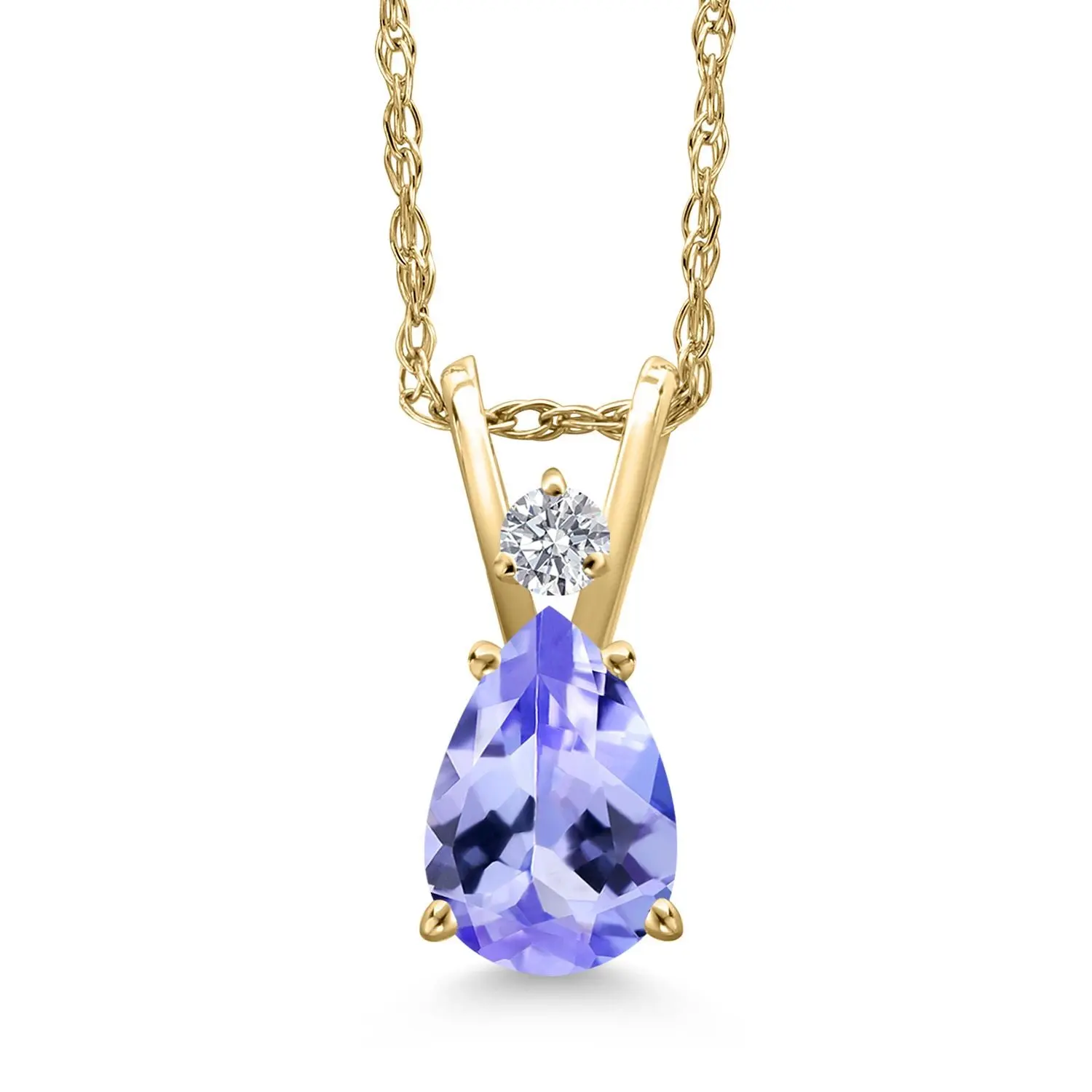 14K Yellow Gold Blue Tanzanite and Lab Grown Diamond Pendant Necklace for Women | 0.68 Cttw | Gemstone December Birthstone | Pear Shape 7X5MM | With 18 Inch Chain