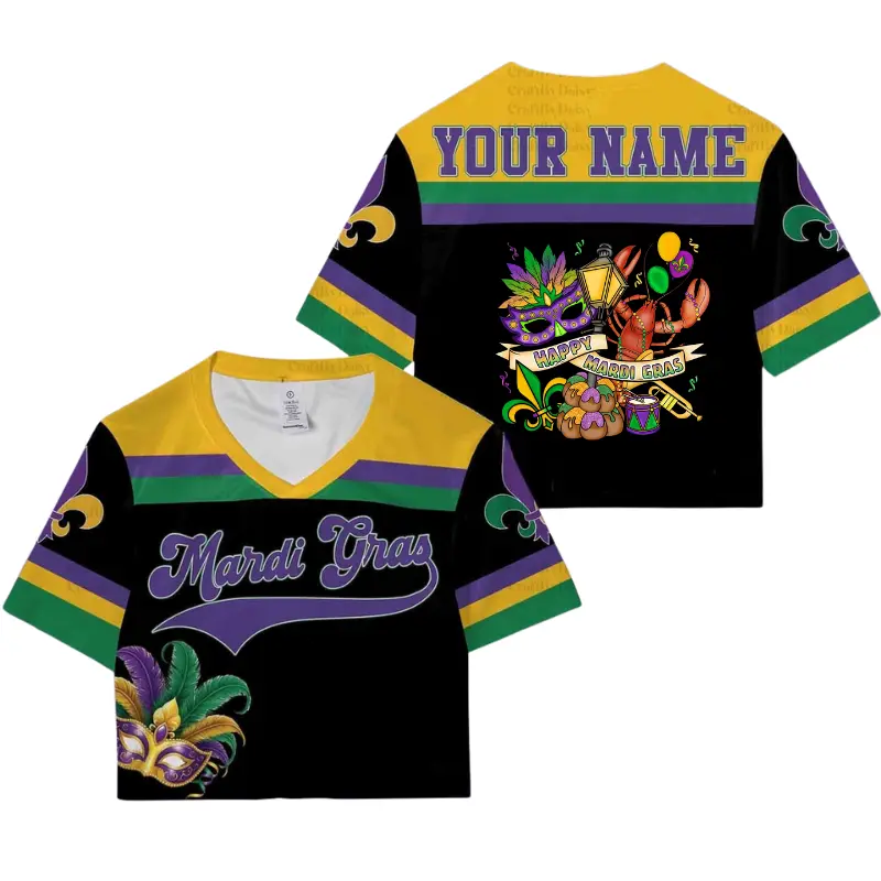 Custom Mardi Grass 2026 Croptop Jersey, Happy Mardi Gras 2026